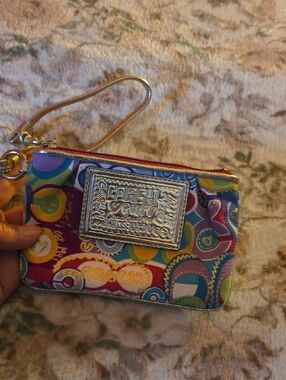 Coach Multicolor Circle-Print Wristlet with Silver Plaque